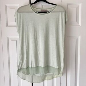 Dantelle Mint Green Sheer Pleated Trim High Low Slub Knit Top Large Womens